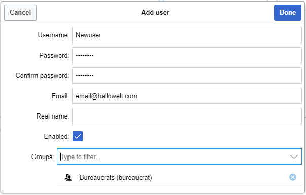 Creating new user