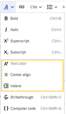 highlighted text formatting options in open drop-down menu