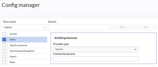 AI Editing Assitant connection field in the Config manager