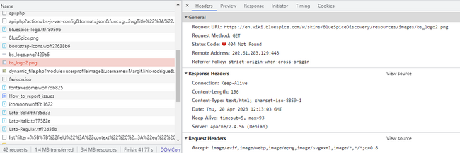Screenshot of error details