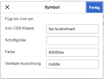 Template dialog for the template"Icon"
