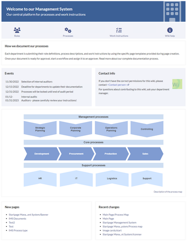 Screenshot of the "Startpage Management System"