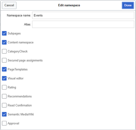 Events namespace settings
