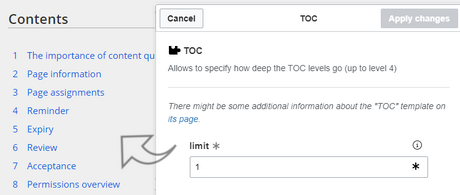 TOC limit template