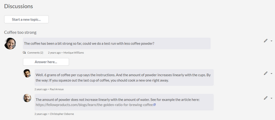 two comments about a discussion topic regarding coffee
