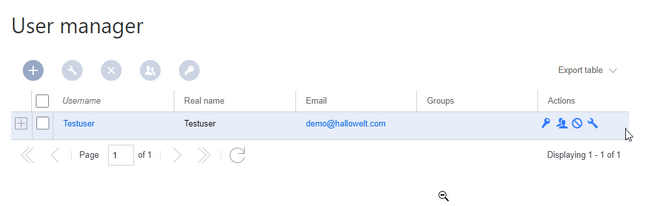 Screenshot: user manager