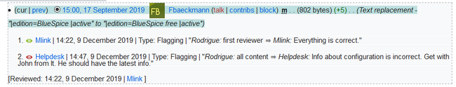 workflow log entries in page history