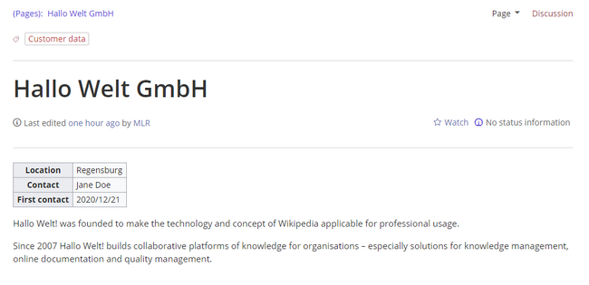 Customer page with semantic template