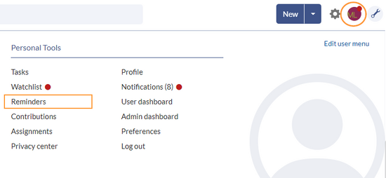 User menu