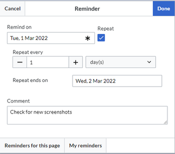 Reminder dialog window