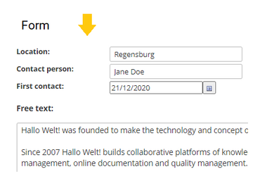 Data entry form