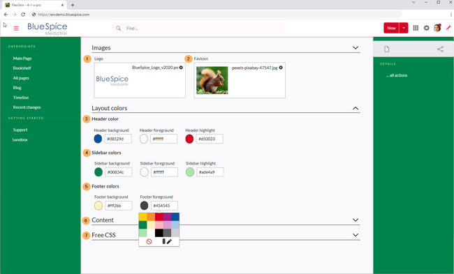 Flexiskin layout colors