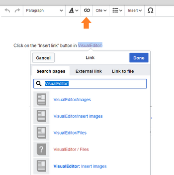 Insert link to a wiki page