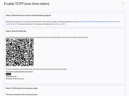 Screenshot of the instructions for activating TOTP