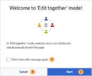 Welcome dialog with checkbox, start and cancel buttons