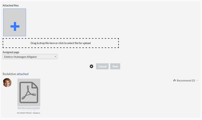 Attachments on a wiki page