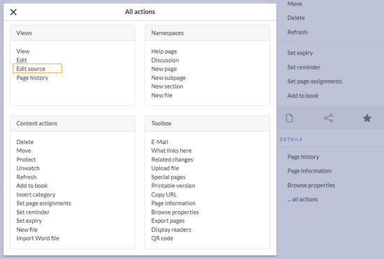 The "Edit source link" highlighted in the all actions menu