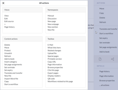 Screenshot of the "all actions" menu