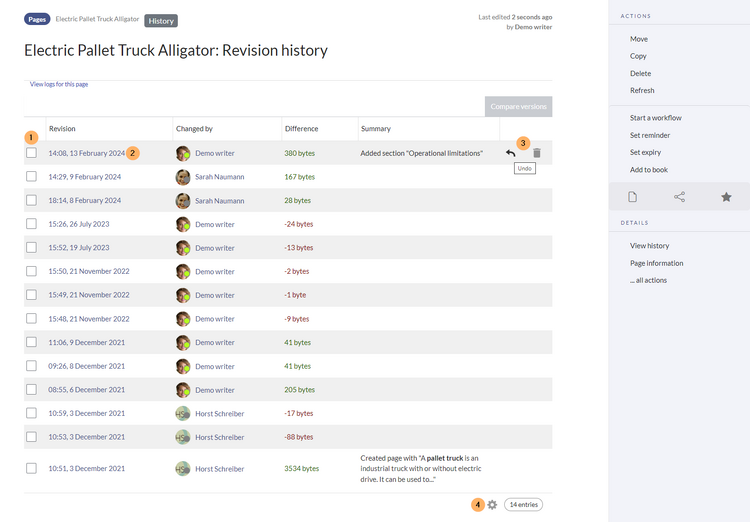 version history of the page der Seite " Electirc Pallet Truck Alligator"
