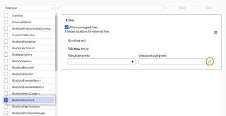 Screenshot of the InsertLink configuration options