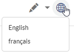 globe icon with submenu links to English and French translations