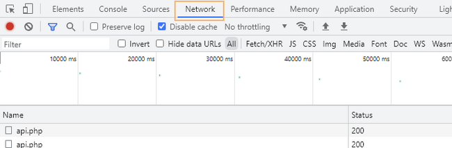 Screenshot of Network panel selection