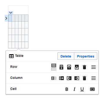 an empty table with 6 columns and 5 rows with an open inspector menu