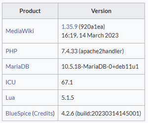 Screenshot of installed software info