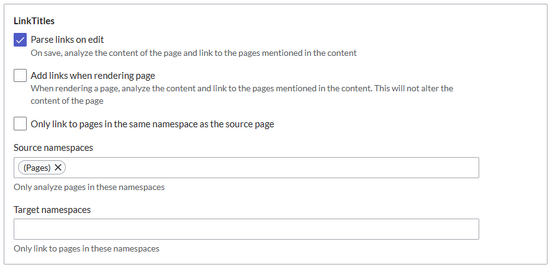 The default setting of pasrse-on-edit and the default source namespace are shown.
