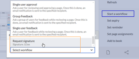 Dialog window for selecting a workflow