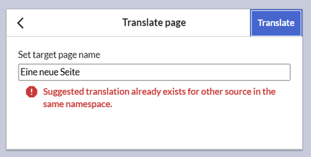 page cannot be translated to selected page title because target page already exists