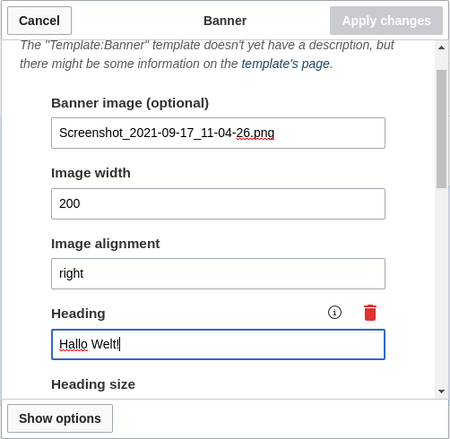 Available banner settings