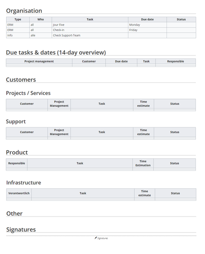 Page template minutes customer projects