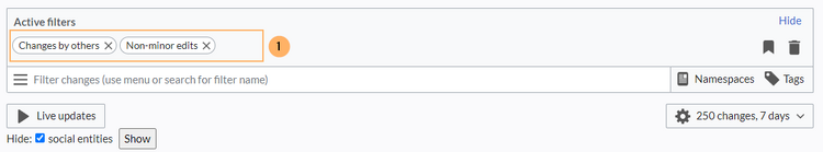 screenshot of a standard filter with preset values from the preferences settings