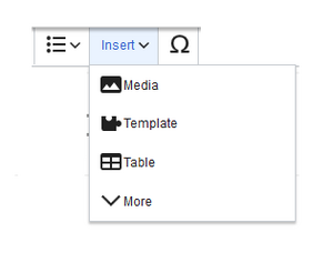 expanded "Insert" menu of the editor toolbar