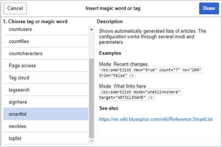 Magic word smartlist in VisualEditor