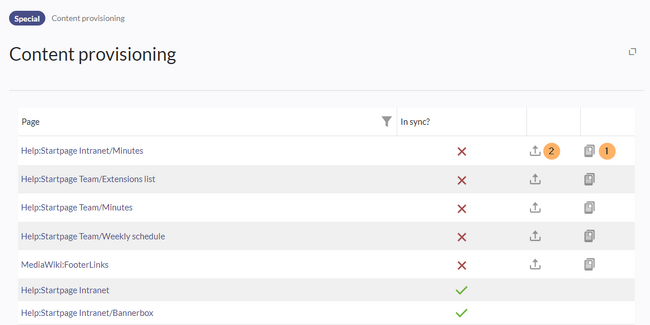 List of templates with version differences and hightlighted action buttons