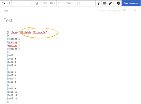Adding the "filterable" class in wikitext