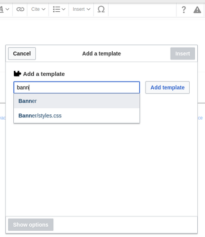 Inserting the template through VisualEditor